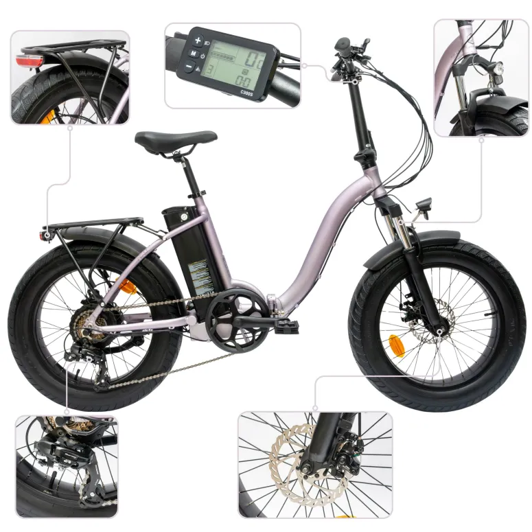 Rower Elektryczny Damski Męski Składany Fatbike 20" SHIMANO Składak Tarcze