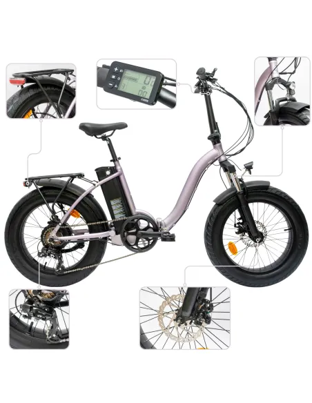 Rower Elektryczny Damski Męski Składany Fatbike 20" SHIMANO Składak Tarcze