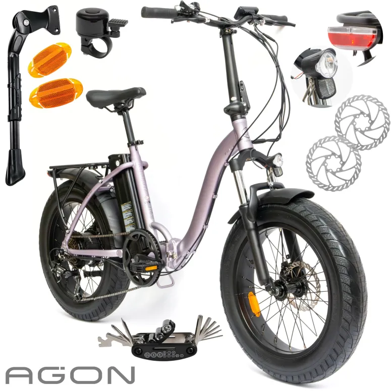 Rower Elektryczny Damski Męski Składany Fatbike 20" SHIMANO Tarcze Składak