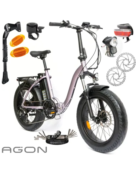 Rower Elektryczny Damski Męski Składany Fatbike 20" SHIMANO Tarcze Składak