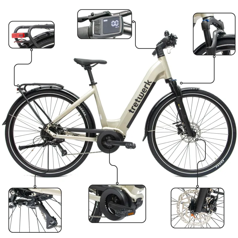 Rower Elektryczny Damski Miejski 28" SHIMANO 250 W LCD Aplikacja NFC 2025