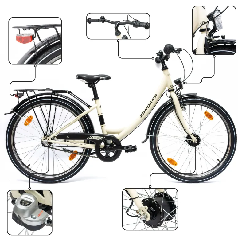 Rower Dziewczęcy Miejski 24" Junior SHIMANO Nexus Oświetlenie Dynamo Stopka