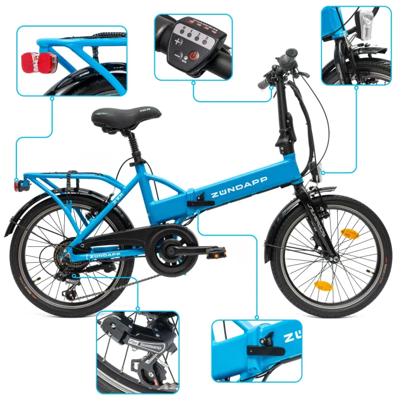 Rower Elektryczny Damski Męski Składany 20" SHIMANO 250 W Alu LED Składak