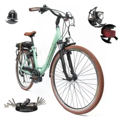 Rower Elektryczny Damski Miejski Koła 28" Shimano 250 W ALU Amory Bagażnik