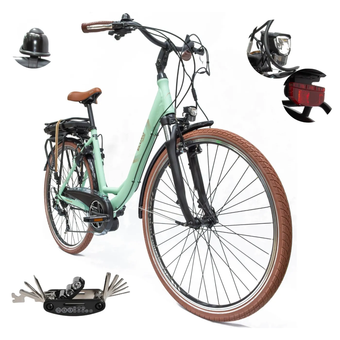 Rower Elektryczny Damski Miejski Koła 28" Shimano 250 W ALU Amory Bagażnik