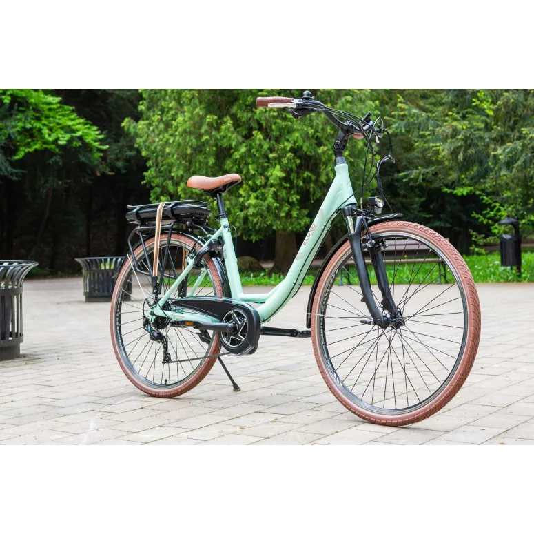 Rower Elektryczny Damski Miejski Koła 28" Shimano 250 W ALU Amory Bagażnik