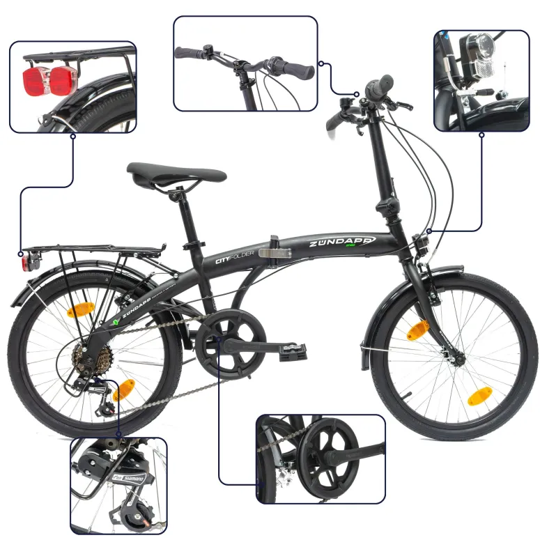 Rower Składany 20 Stal Męski Damski Miejski Składak Dzwonek Światła Bagaż