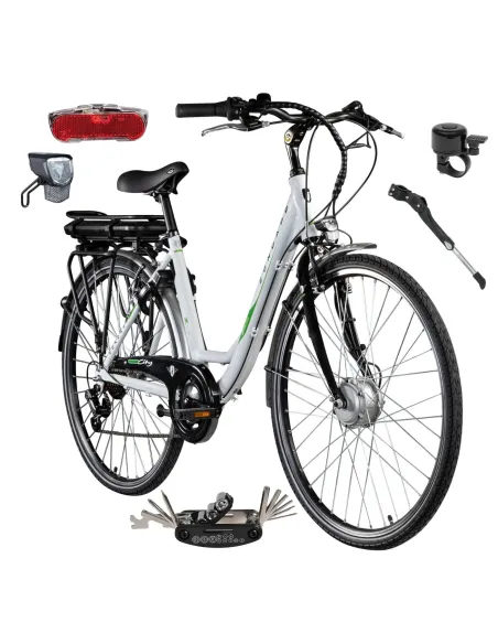 Rower Elektryczny Damski Miejski 28 250W Aluminium Shimano Bagażnik Światła