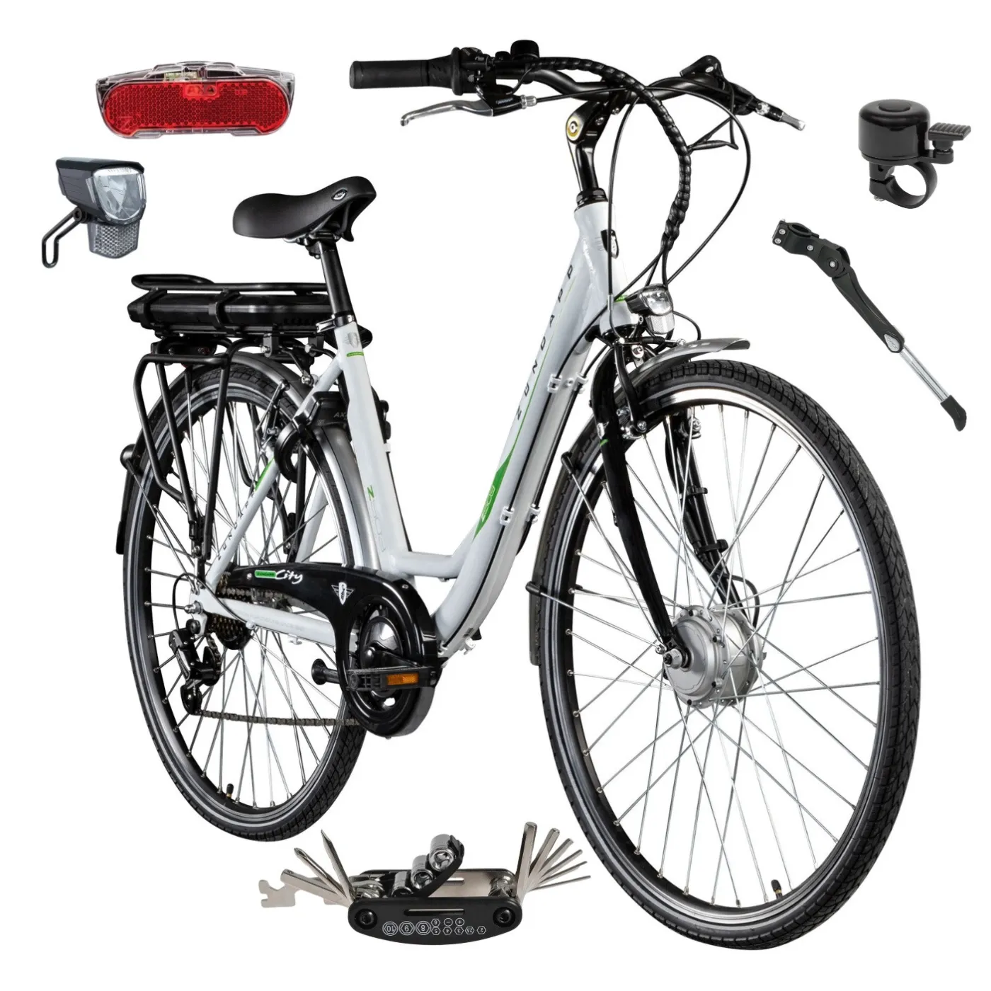 Rower Elektryczny Damski Miejski 28 250W Aluminium Shimano Bagażnik Światła