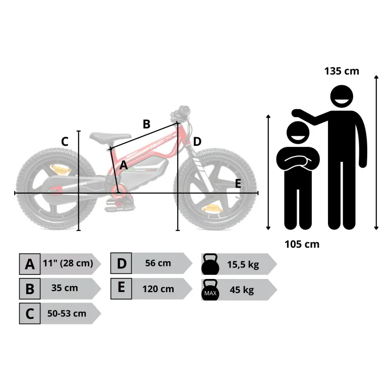 Motorower Dziecięcy Koła 16" do 12 km/h 150 W 5.2 Ah Odblaski Felgi