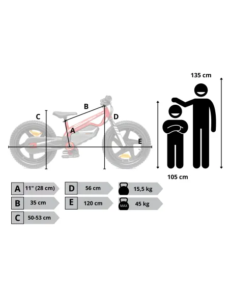 Motorower Dziecięcy Koła 16" do 12 km/h 150 W 5.2 Ah Odblaski Felgi