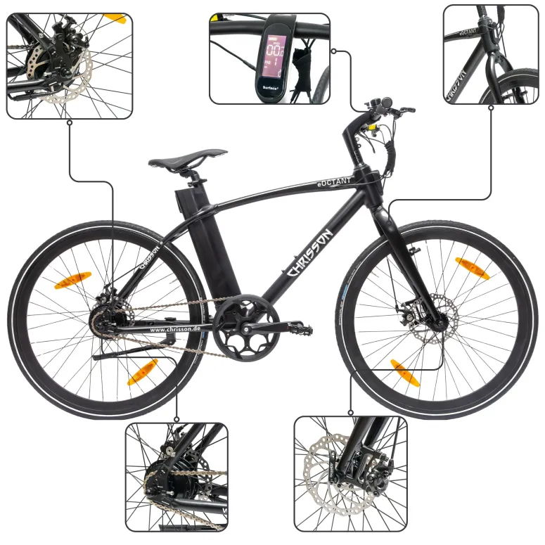 Rower Elektryczny Męski Trekkingowy Koła 28" LCD 250 W Tarcze Aluminium