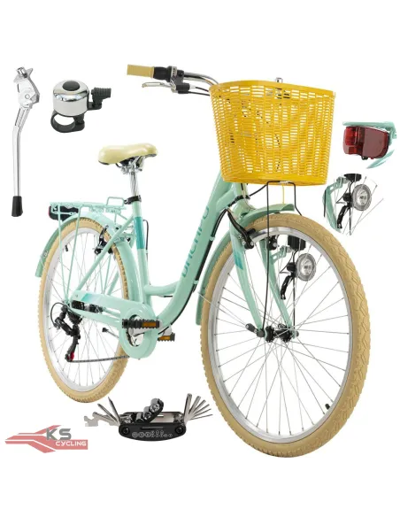 Rower Damski Miejski Koła 26 Dziewczęcy SHIMANO Koszyk Oświetlenie Bagażnik