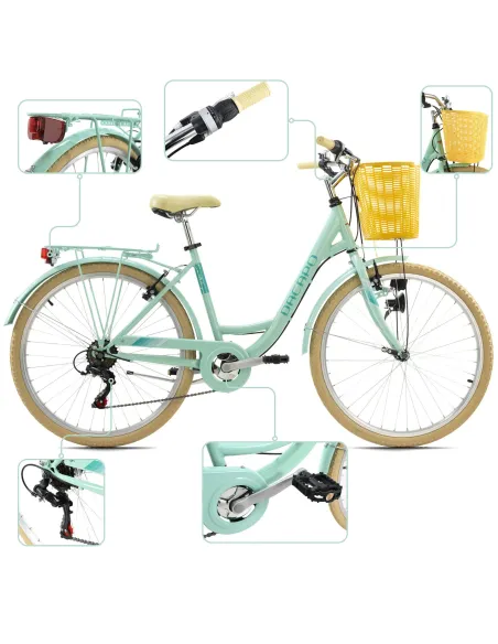 Rower Damski Miejski Koła 26 Dziewczęcy SHIMANO Koszyk Oświetlenie Bagażnik