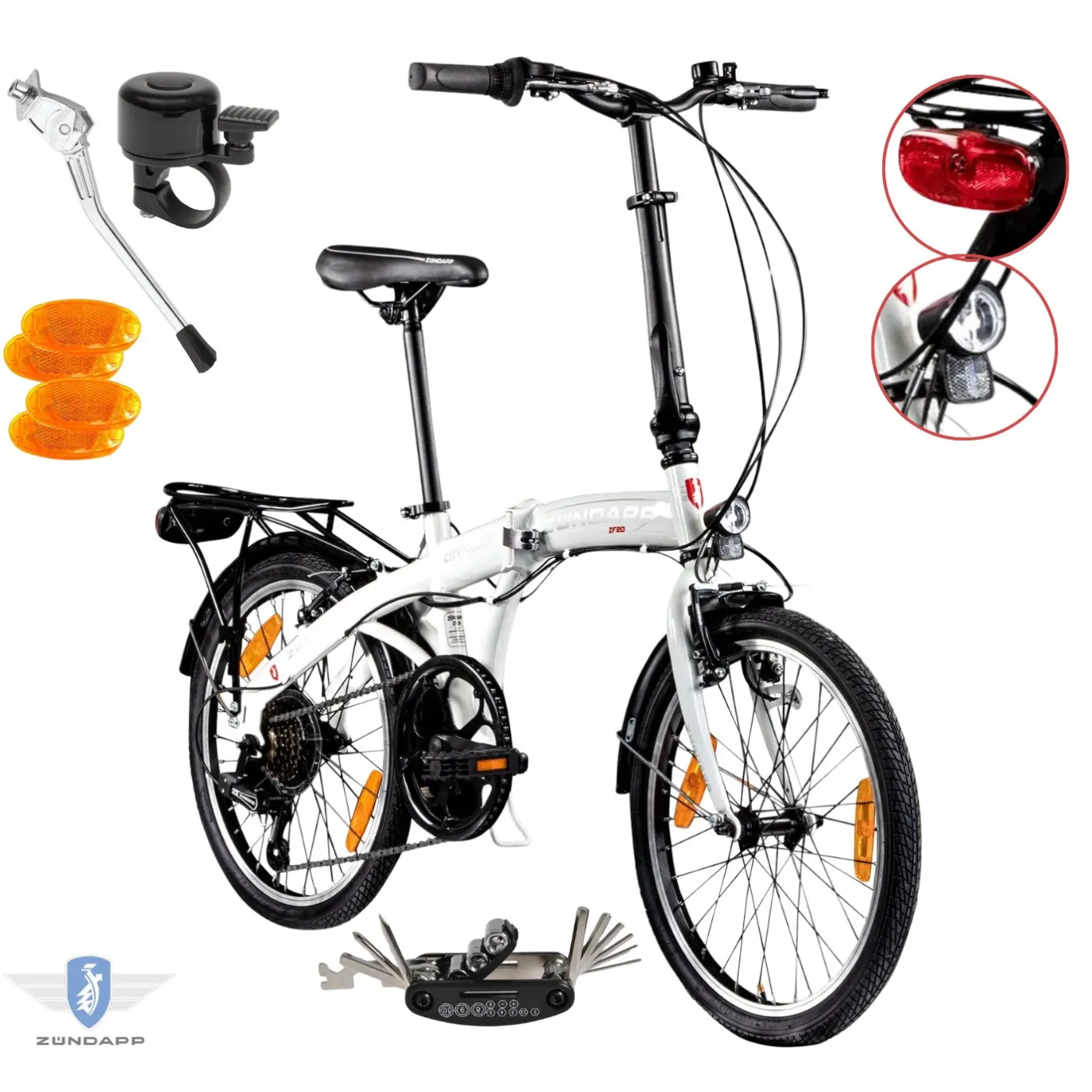 Rower Damski Męski Składany Miejski 20 SHIMANO Bagażnik Oświetlenie Stopka