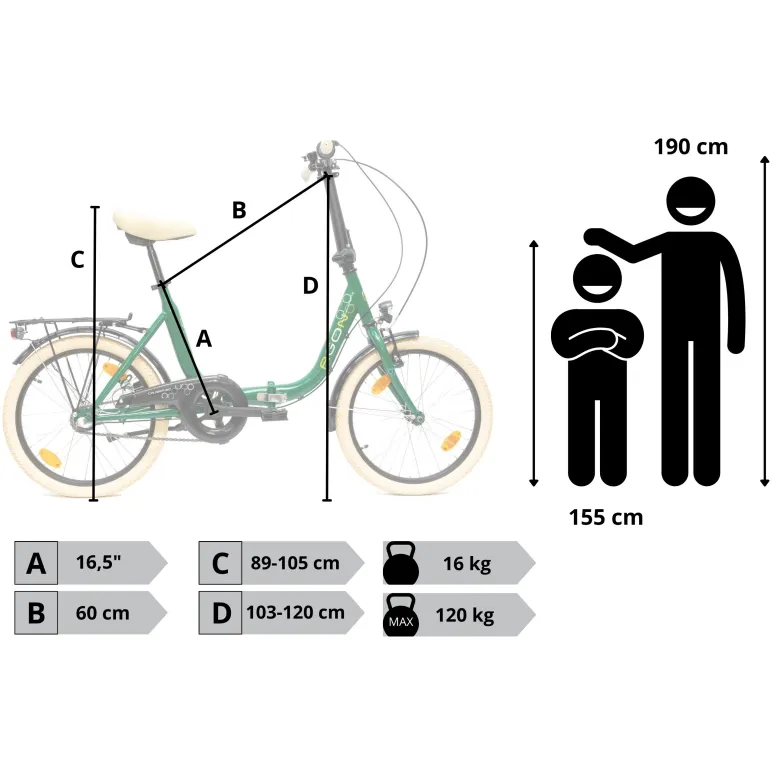 Rower Damski Męski Składany 20" SHIMANO Nexus Miejski Składak Oświetlenie