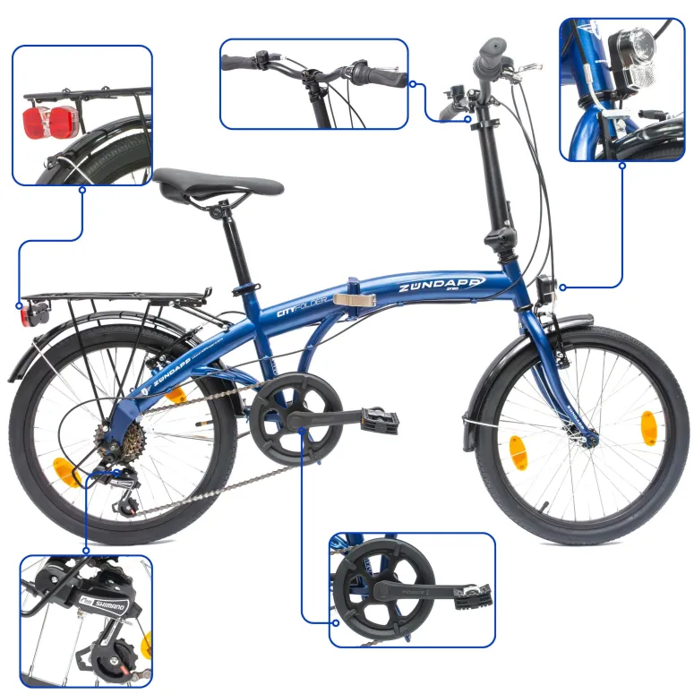 Rower Składany 20 Damski Męski Miejski Dzwonek Bagażnik Odblaski Światła