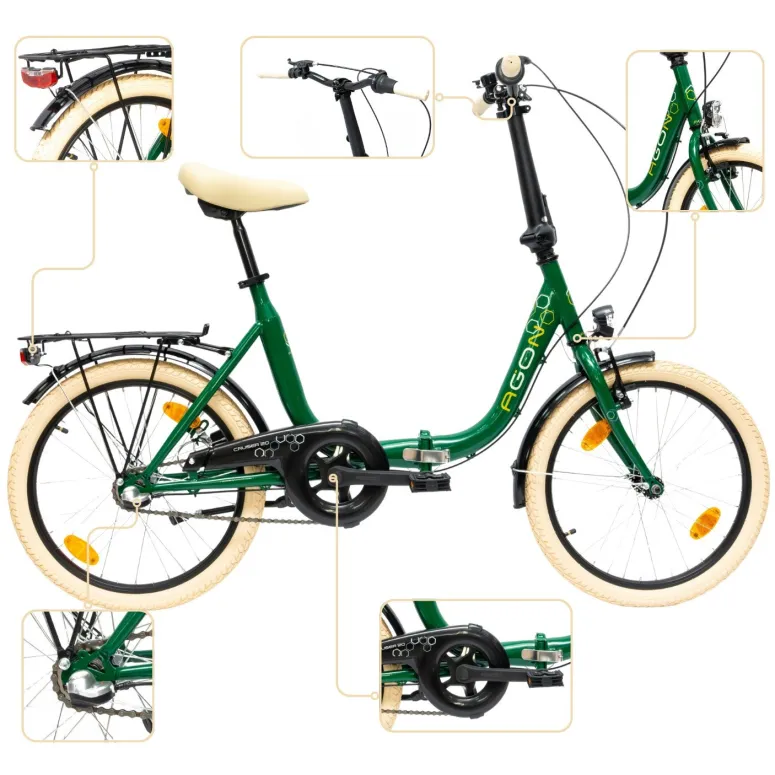 Rower Miejski Składany 20 Nexus 3 Kontra Dzwonek Światła Stopka Bagażnik