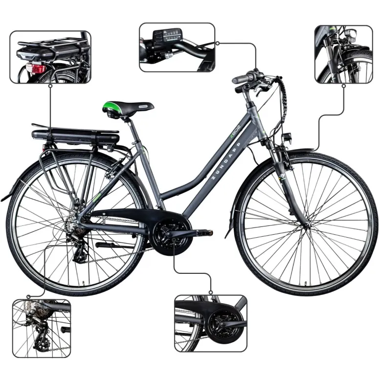 Elektryczny Rower Trekkingowy 28 ALU Wspomaganie 3 Tryby Damski Oświetlenie