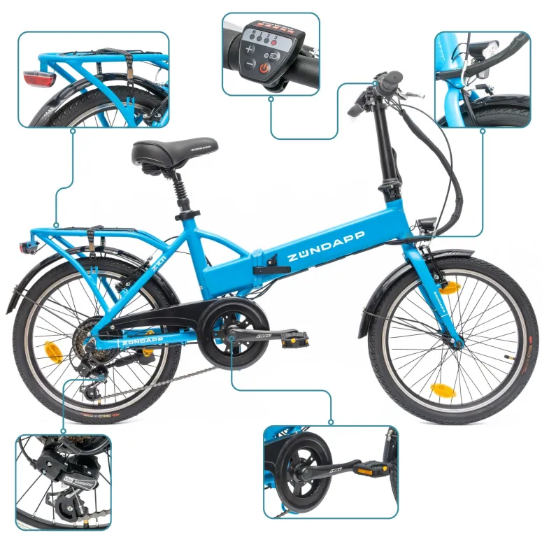 Rower Elektryczny Damski Męski Składany 20" SHIMANO 250 W Alu LED Składak