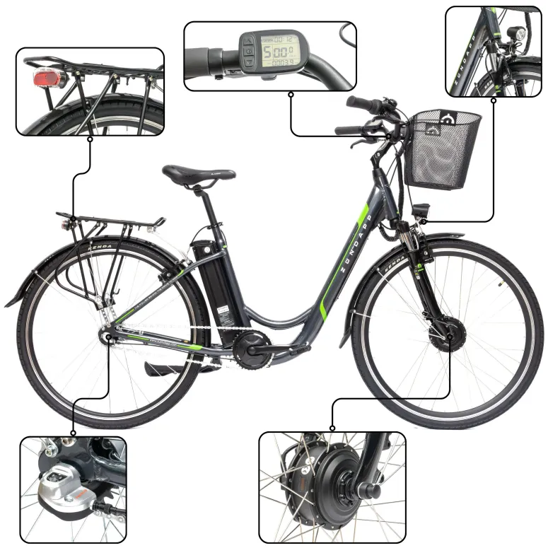 Rower Elektryczny Damski Męski Miejski Koła 28" SHIMANO Nexus LCD 250 W Alu