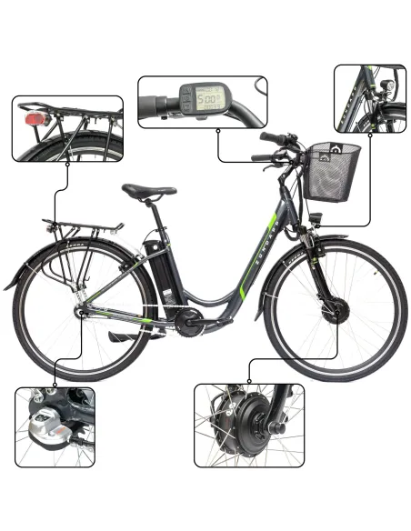 Rower Elektryczny Damski Męski Miejski Koła 28" SHIMANO Nexus LCD 250 W Alu