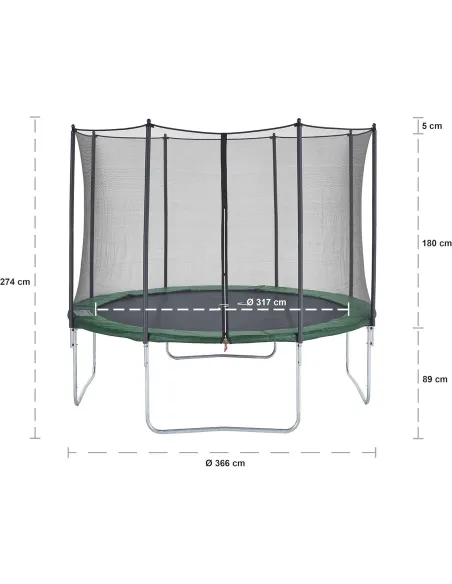 Trampolina Ogrodowa Dla Dzieci CZON SPORTS Bezpieczna Zielona 360cm Siatka