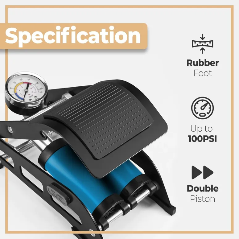 Pompka Nożna Metalowa do Piłek Roweru Samochodu Retoo M052 z Manometrem