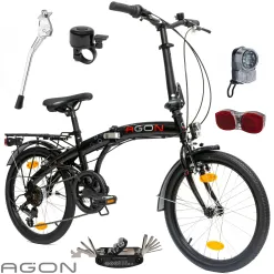 Składany Rower Miejski 20 Aluminiowy 6 Biegów Oświetlenie Składak V-brake