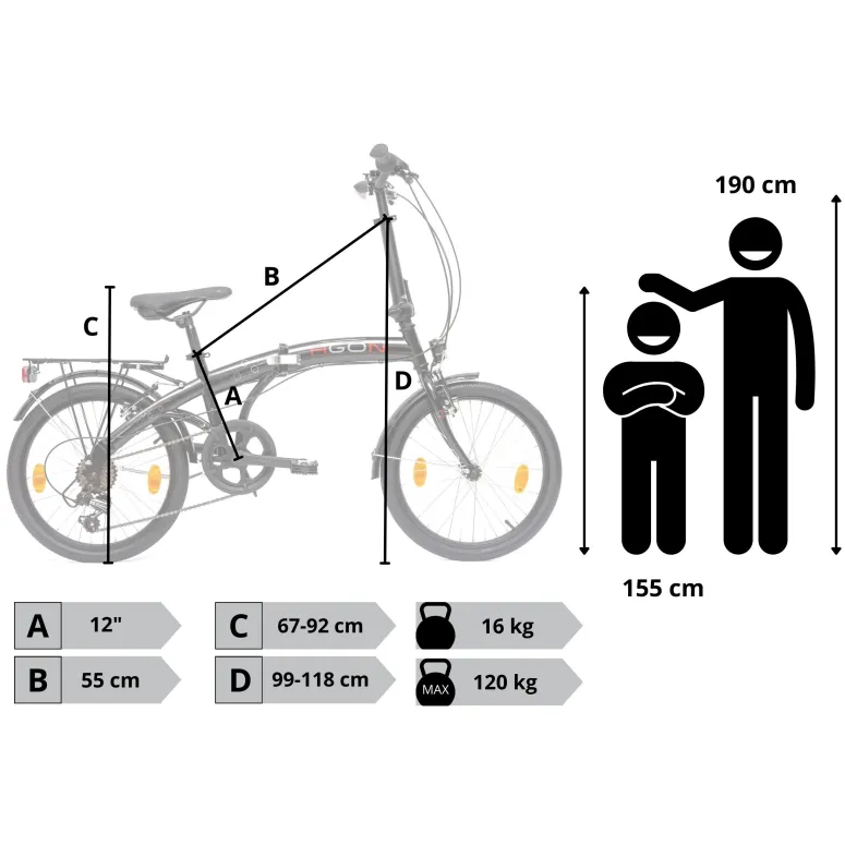 Składany Rower Miejski 20 Aluminiowy 6 Biegów Oświetlenie Składak V-brake
