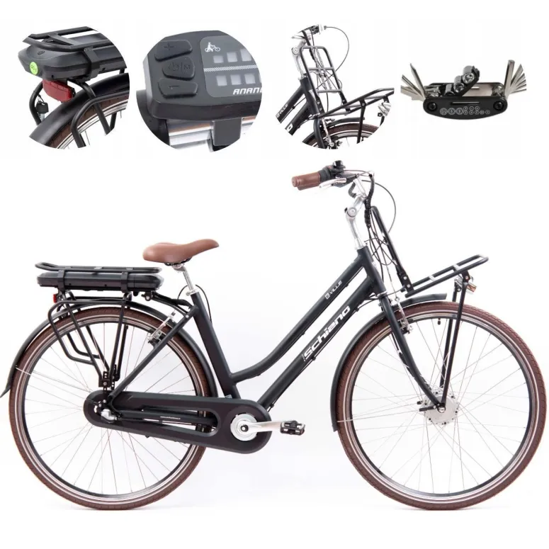 Rower Elektryczny Damski Miejski 28" Alu 250 W Wspomaganie Bagażnik Światła