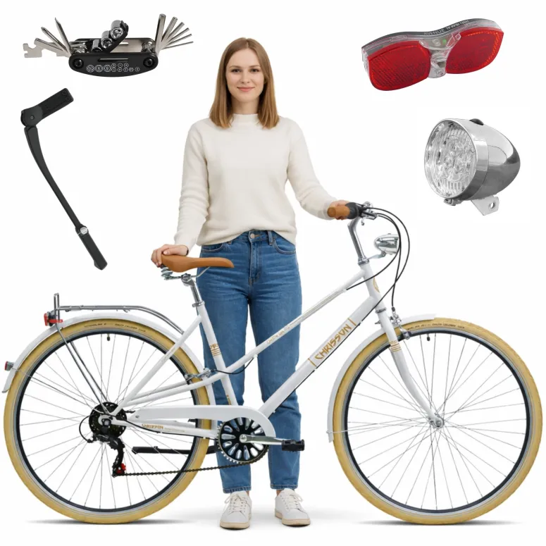 Rower Damski Miejski Koła 28" SHIMANO Błotniki Bagażnik Oświetlenie Stopka