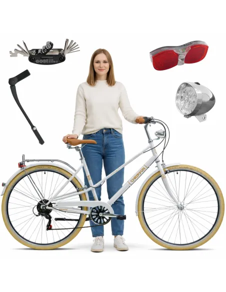 Rower Damski Miejski Koła 28" SHIMANO Błotniki Bagażnik Oświetlenie Stopka