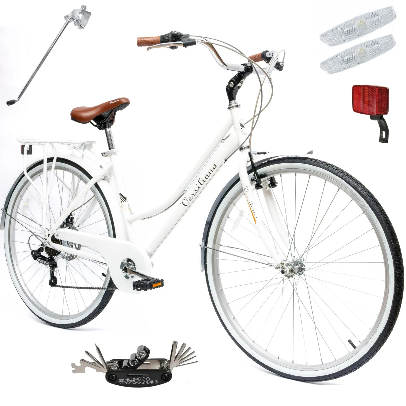 Rower Damski Miejski Koła 28" Damka SHIMANO Bagażnik Odblaski Biały Połysk