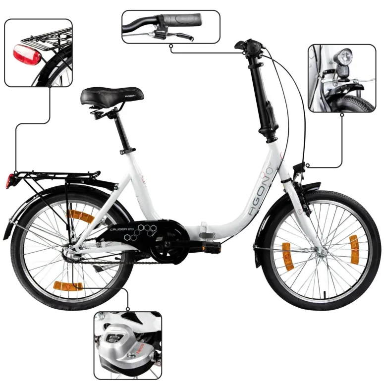 Rower Damski Męski Składany 20" SHIMANO Nexus Miejski Składak Oświetlenie