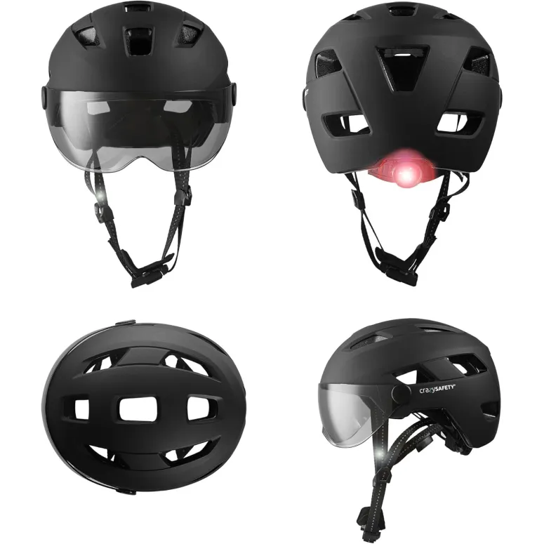 Kask Rowerowy Crazy Safety M/L 55–61 cm z Wizjerem i Lampką LED