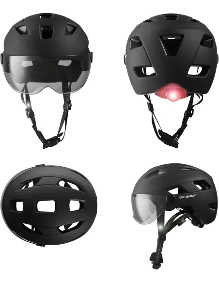 Kask Rowerowy Crazy Safety M/L 55–61 cm z Wizjerem i Lampką LED