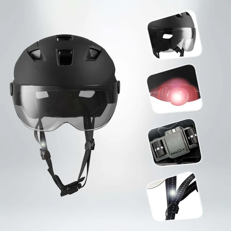 Kask Rowerowy Crazy Safety M/L 55–61 cm z Wizjerem i Lampką LED