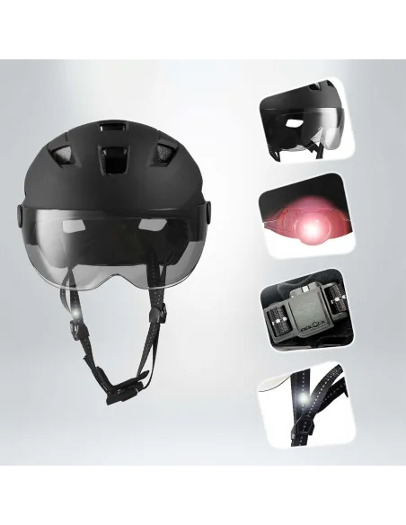 Kask Rowerowy Crazy Safety M/L 55–61 cm z Wizjerem i Lampką LED