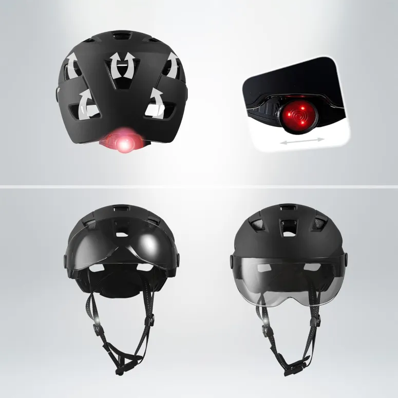 Kask Rowerowy Crazy Safety M/L 55–61 cm z Wizjerem i Lampką LED