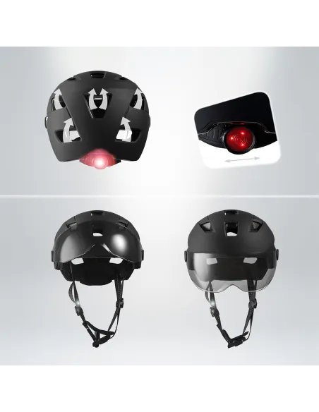 Kask Rowerowy Crazy Safety M/L 55–61 cm z Wizjerem i Lampką LED