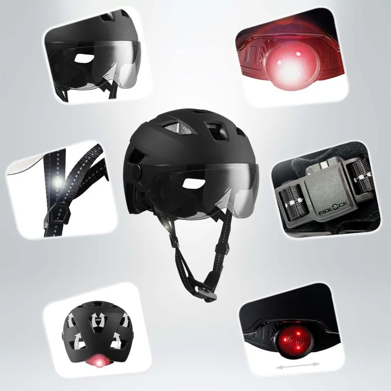 Kask Rowerowy Crazy Safety M/L 55–61 cm z Wizjerem i Lampką LED