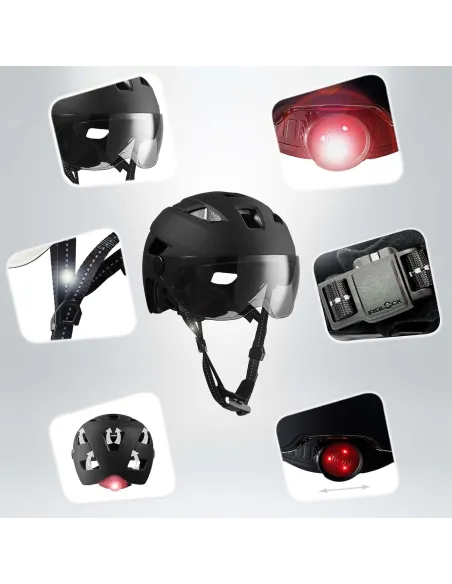 Kask Rowerowy Crazy Safety M/L 55–61 cm z Wizjerem i Lampką LED