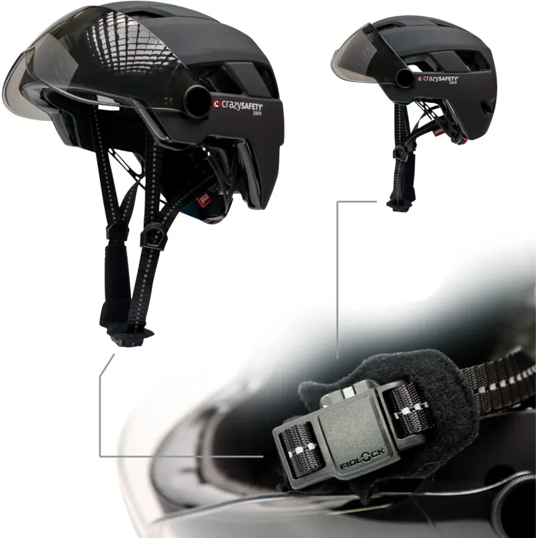 Kask Rowerowy Crazy Safety M/L 55–61 cm z Wizjerem i Lampką LED