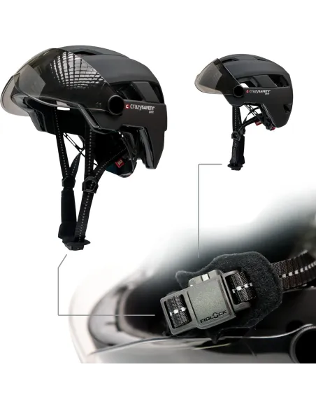 Kask Rowerowy Crazy Safety M/L 55–61 cm z Wizjerem i Lampką LED