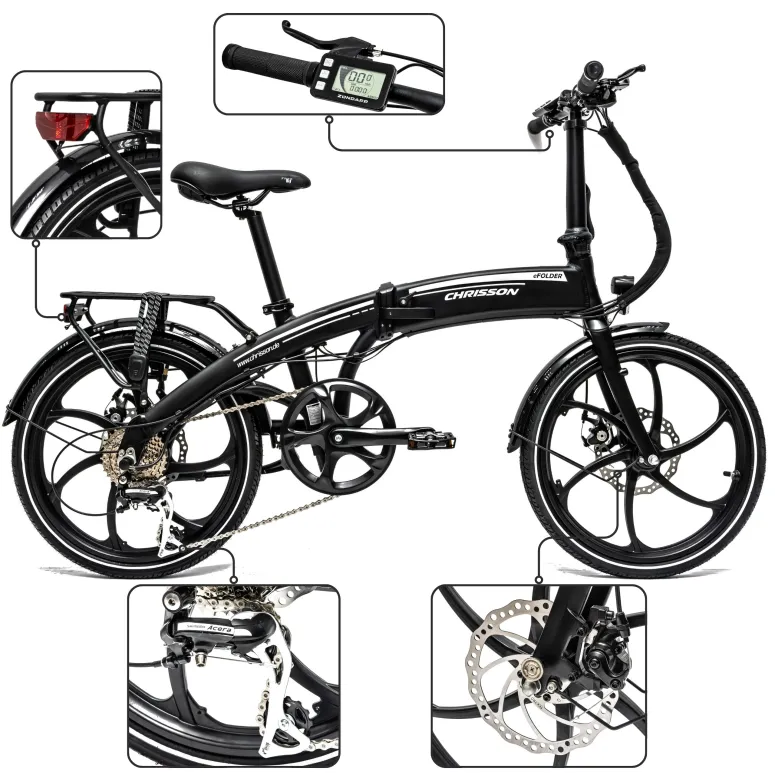 Rower Elektryczny Damski Męski Składany 20" Alu SHIMANO Tarcze 250 W LCD