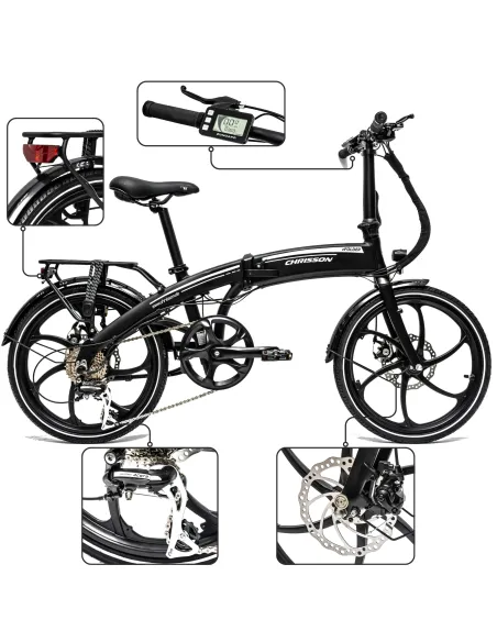 Rower Elektryczny Damski Męski Składany 20" Alu SHIMANO Tarcze 250 W LCD