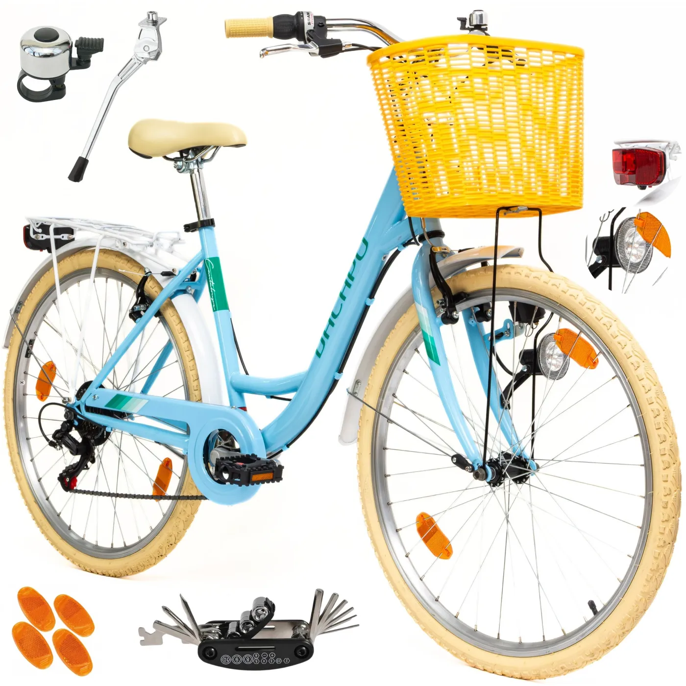 Rower Damski Miejski Koła 26" SHIMANO Koszyk Oświetlenie Dynamo Bagażnik