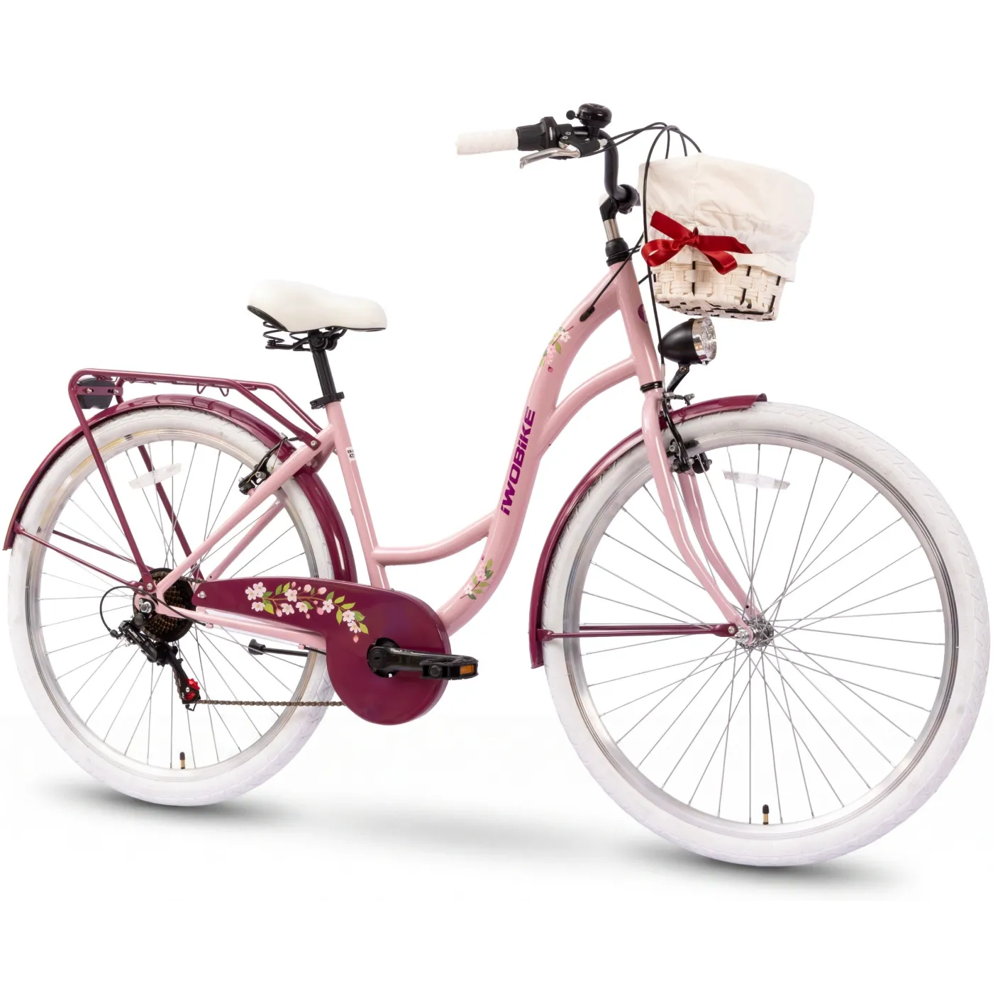 Rower Miejski Damski IwoBike Cherry Blossom, Koła 28”