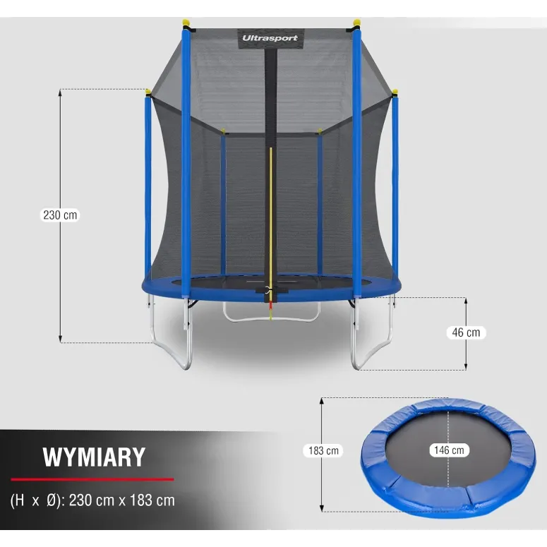 Trampolina Ogrodowa Ultrasport Uni-Jump Ø 183 cm z siatką bezpieczeństwa